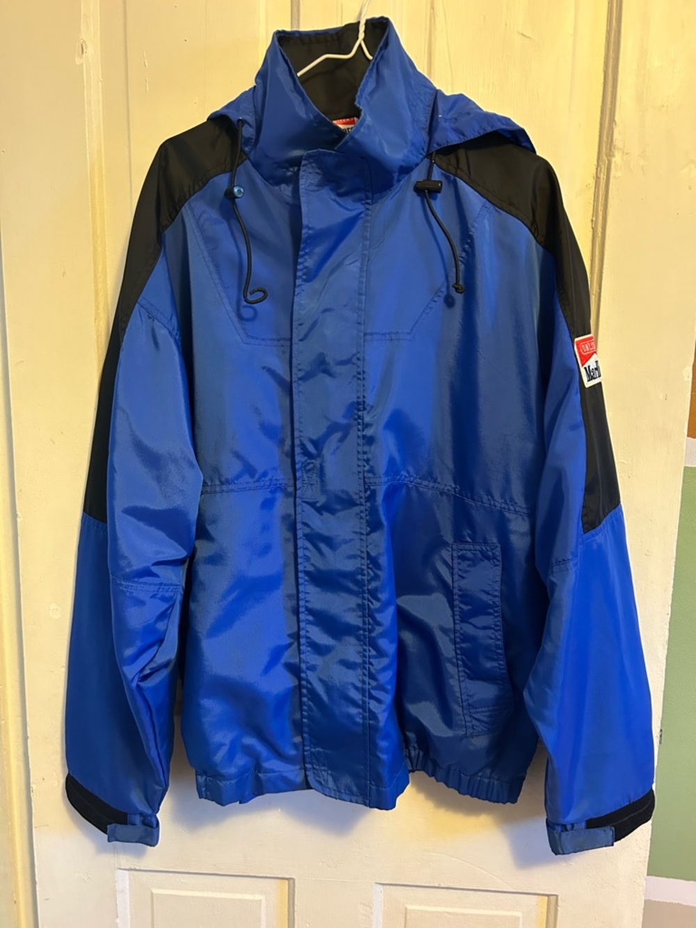 Vintage Marlboro Blue Windbreaker Jacket with Black and Red Patch